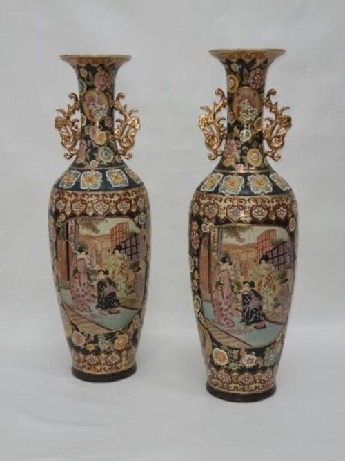 Pair of Early Satsuma Japanese Vases