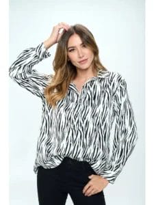 Stretch Satin Blouse in Wild Style by Renee C.