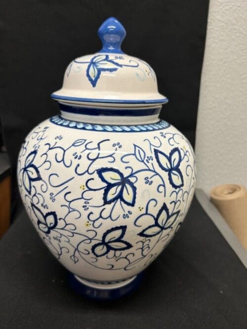 13" Blue & White Floral Ginger Jar