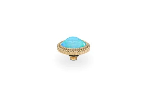 QUDO Interchangeable Fabero Flat 10mm Gold Ring Topper shown in Laguna Delite.