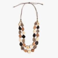 Organic Tagua Marlene Necklace in Natural shown on a blank white background. Tagua Nut beads are dyed in black, charcoal, ivory, and camel.