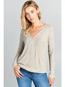 Faux-Surplice Knit Sweater in Oatmeal