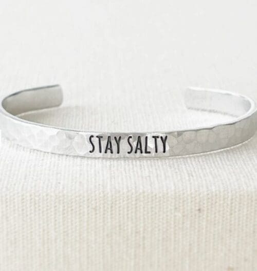 Clair Ashley aluminum skinny bracelet cuff hand-stamped with the words "Stay Salty"