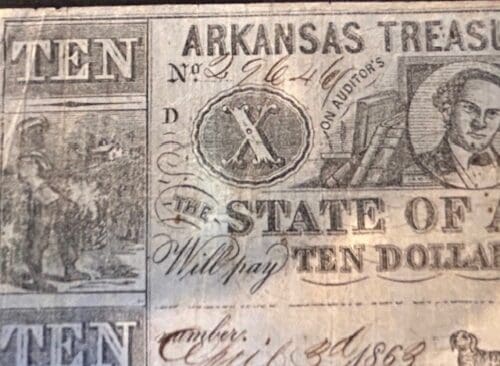 $10 Arkansas Treasury Warrant Serial No.