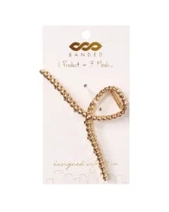 Banded Gold Lasso Clip- 4.5" metal hair clip shown on cardboard packaging.