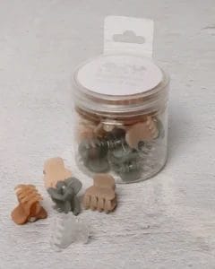 Banded Mini Frosted Claw Clips- small jar with 25 tiny hair claw clips in 5 different muted natural colors