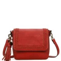 The Della by Ampere Red braided crossbody bag with tassel.