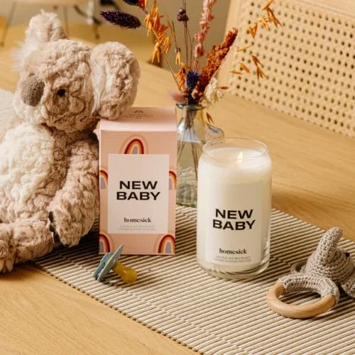 Homesick New Baby candle and gift set.