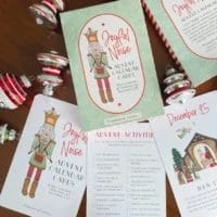 Joyful Noise Advent Cards box and the cover card featuring a drumming nutcracker and a list of advent activities