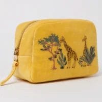 Cosmetic Bag with yellow background and embroidery giraffes