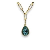 18k Gold Teardrop Birthstone Necklace shown in March.