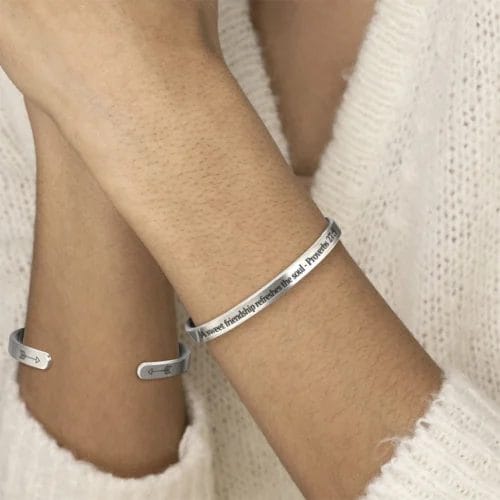 Mint & Lily Sweet Friendship Silver Cuff Bracelet worn by model