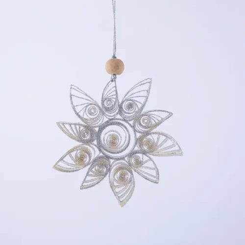 Silver glitter paper star ornament.