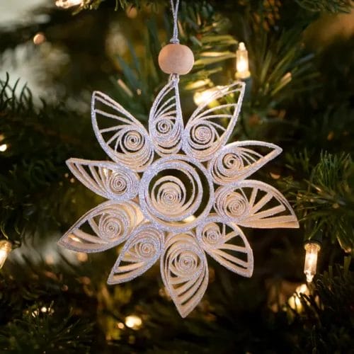 Silver quilled paper Christmas ornament.