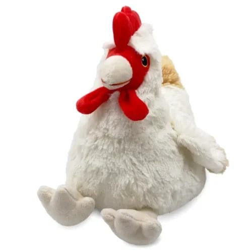 White plush hen with red comb.