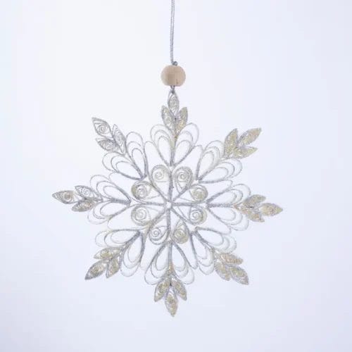 Silver quilling snowflake Christmas ornament.