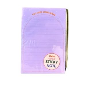 Purple notepad with pen; genius ideas.