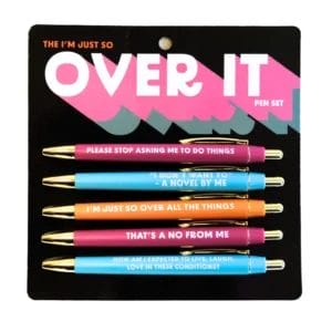 "Over it" pen set with sassy quotes.