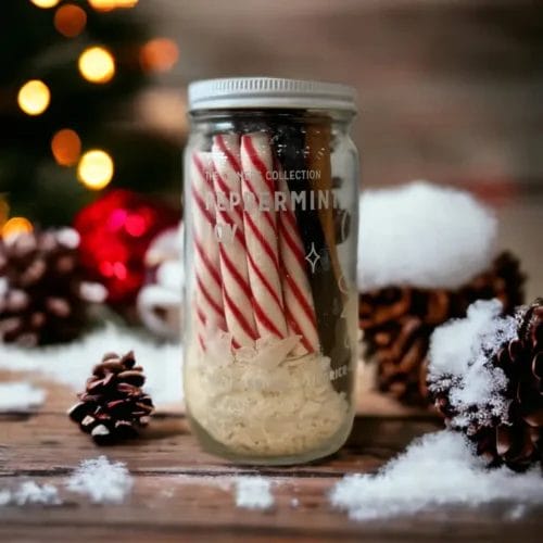 Christmas peppermint candy in jar.