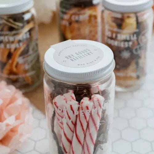 Peppermint candy in refill jar.