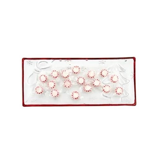 Peppermint candies on a Christmas tray.