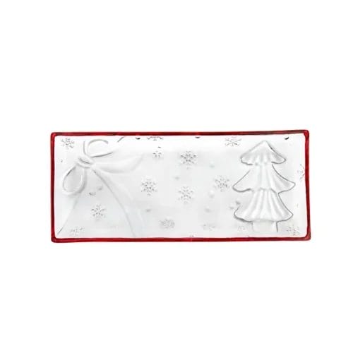 Here's an alt tag for the image: Christmas glass serving tray with trees