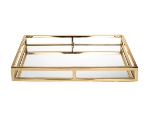 Gold mirrored tray with frame.