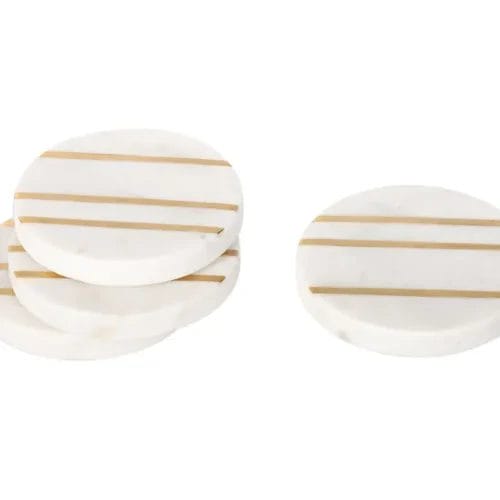 Marble coasters with gold stripes.