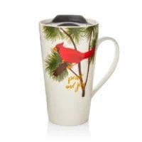 Cardinal mug, peace, and joy.