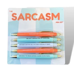 Sarcasm pen set with witty sayings.