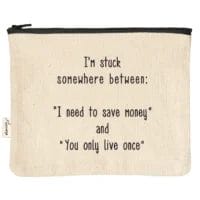 Funny canvas pouch: save money or YOLO?