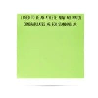 Green sticky note: athlete joke.