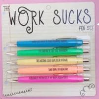 Funny work pen set with sayings.