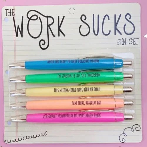 Funny work pen set with sayings.