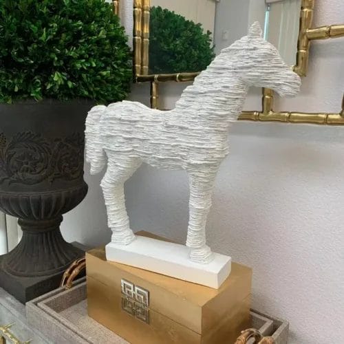 Distressed White Horse Resin Sculpture- 22"