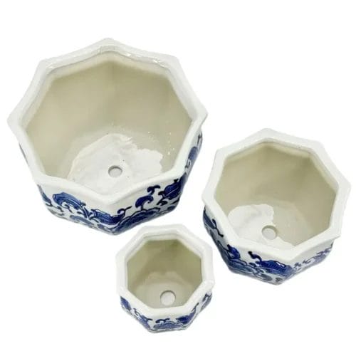 Ceramic Chinoiserie Planter Pot- Set of 3 - Image 2