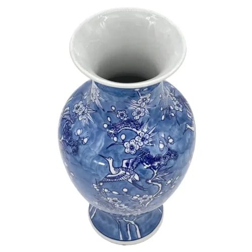 Blue & White Crane & Floral Chinoiserie Vase 14" - Image 2