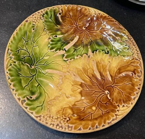 Sarreguemines Majolica Cabbage Leaves Antique Plate- 1890