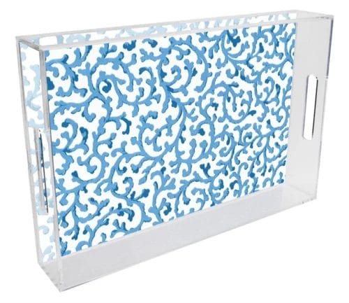 Blue Waverly Scroll Serving Lucite Tray