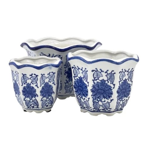 Ceramic Chinoiserie Planter Pot- Set of 3