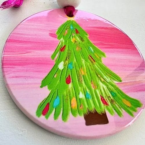 Pink Christmas Tree Ceramic Ornament - Image 2