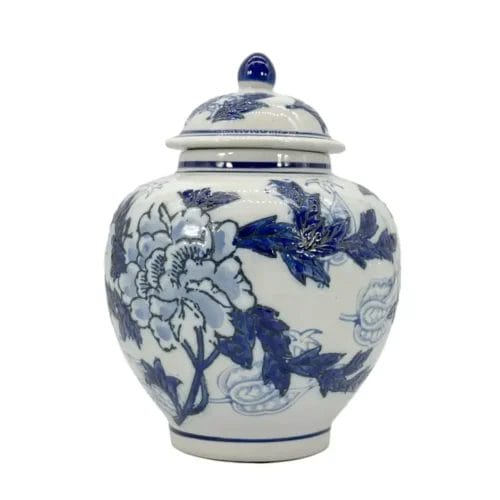 Classic Blue & White Floral Ceramic Ginger Jar 10" - Image 3