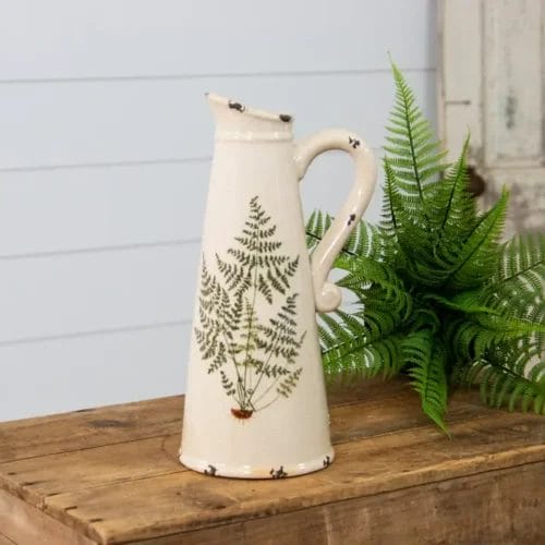 Fern Crackled Ceramic Pitcher- 13"