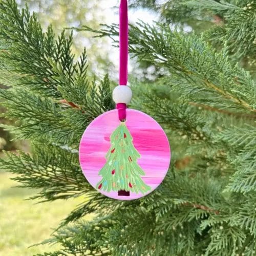 Pink Christmas Tree Ceramic Ornament - Image 4