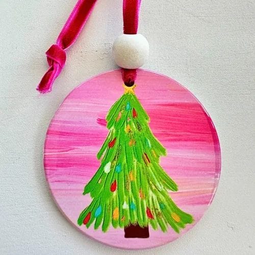 Pink Christmas Tree Ceramic Ornament